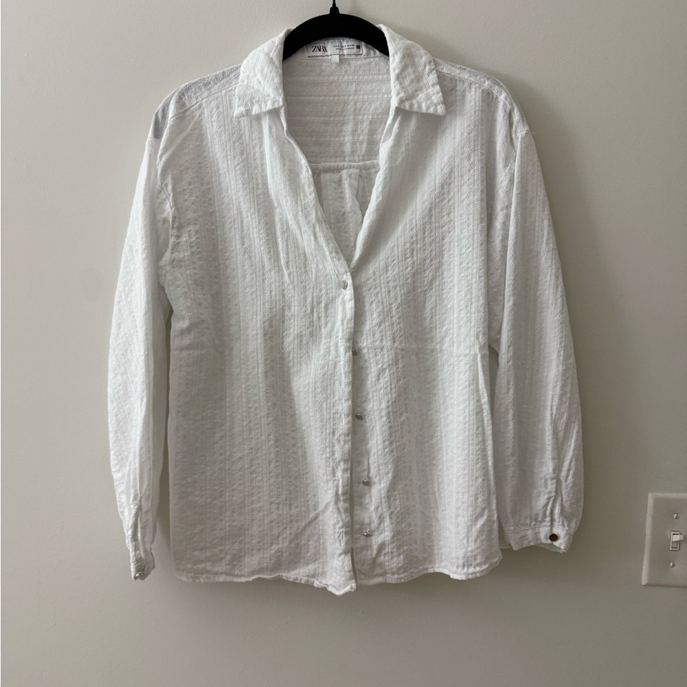 Zara women white crinkle oversize White shirt size S